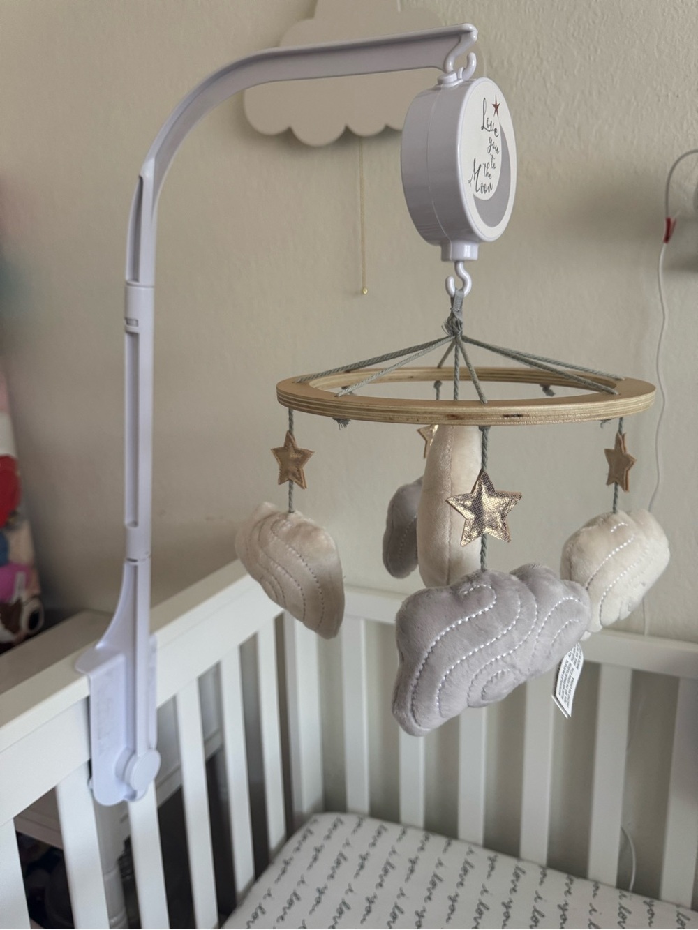 White and Cream Cloud & Star Crib Mobile - Baby Nursery Accessory